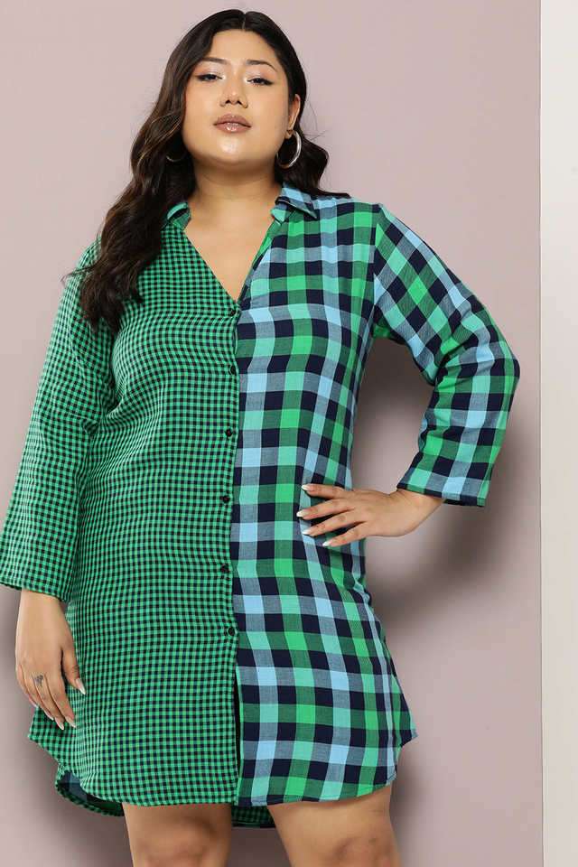 qurvii Checks V-Neck Rayon Women Dress-picture-33