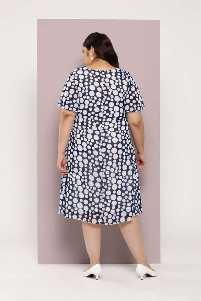 Polka Dots V-Neck Georgette Women's Knee Length Dress