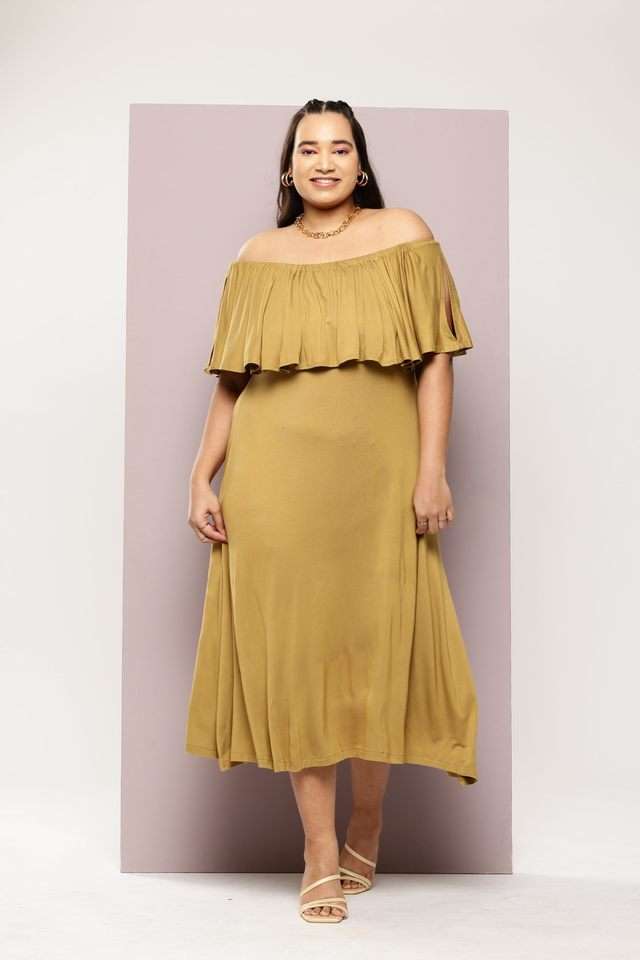 qurvii Solid Off Shoulder Jersey Women Dress-picture-10