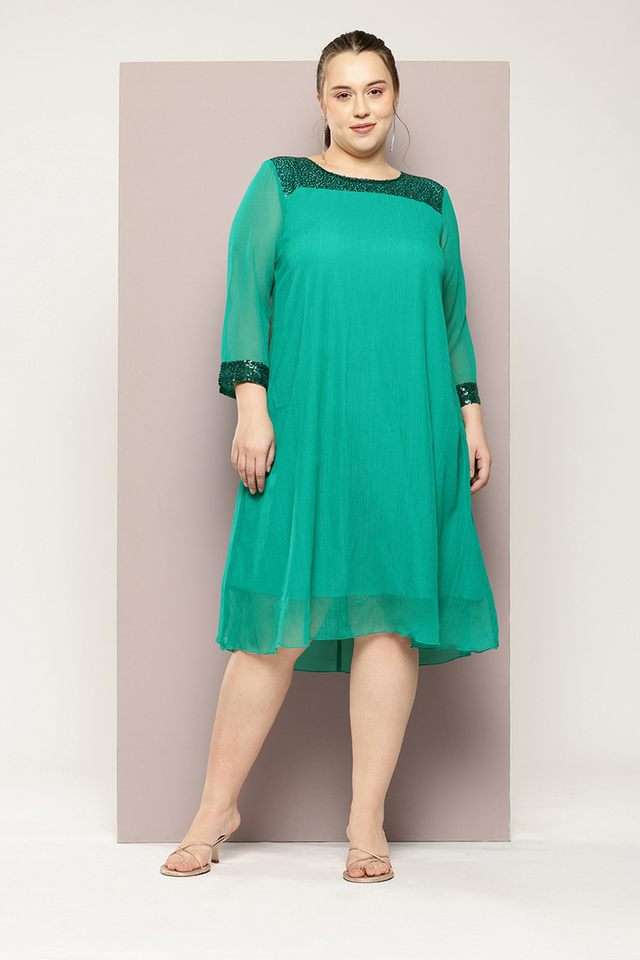 qurvii Solid Round Neck Georgette Women Dress-picture-23