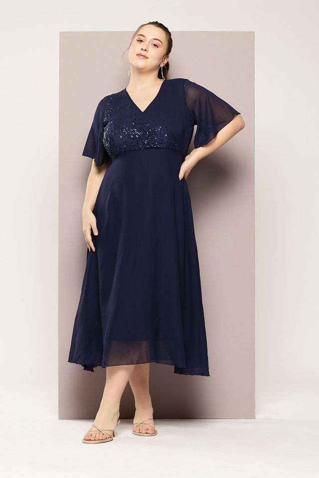 qurvii Solid V-Neck Georgette Women Dress-picture-26