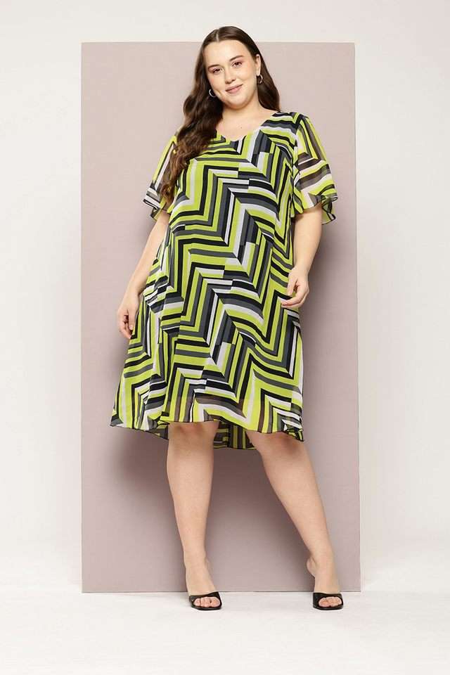 qurvii Abstract V-Neck Georgette Women Dress-picture-36