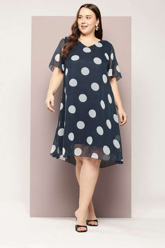 qurvii Polka Dots V-Neck Georgette Women Dress-picture-33