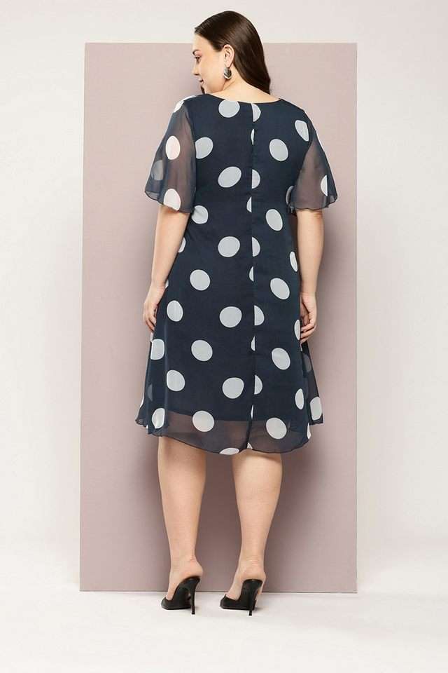 Polka Dots V-Neck Georgette Women's Calf Length Dress