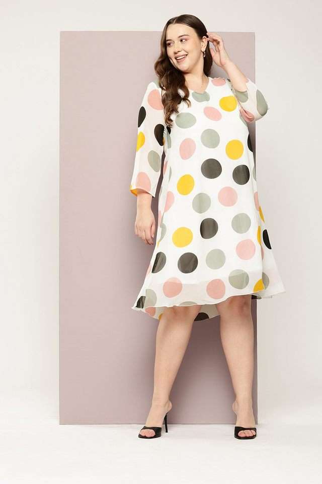 qurvii Polka Dots V-Neck Georgette Women Dress-picture-26