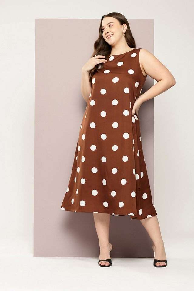 qurvii Polka Dots Round Neck Crepe Women Dress-picture-24