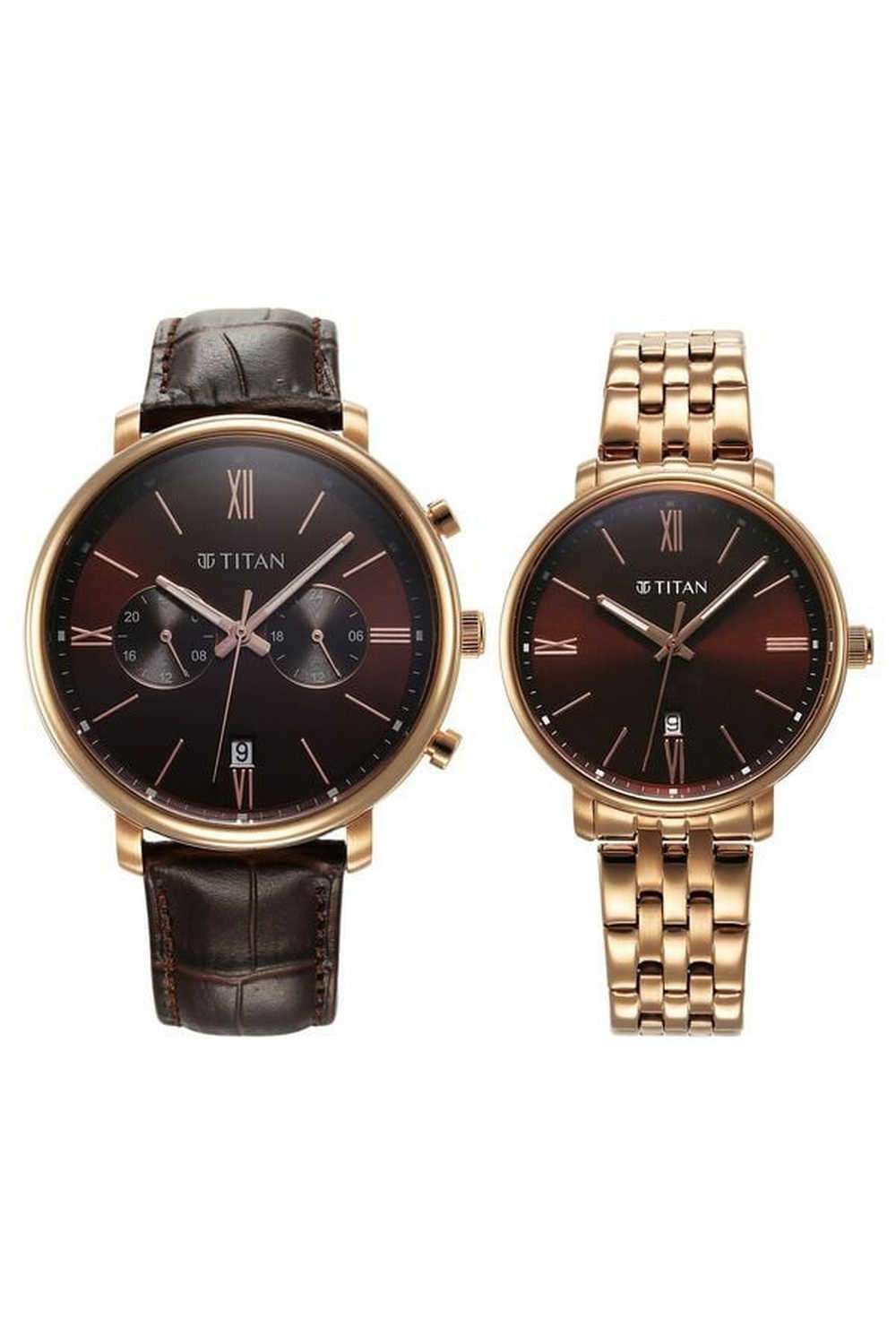 Buy Titan Brown Bandhan Couple's Quartz Analogue Watch - Brown