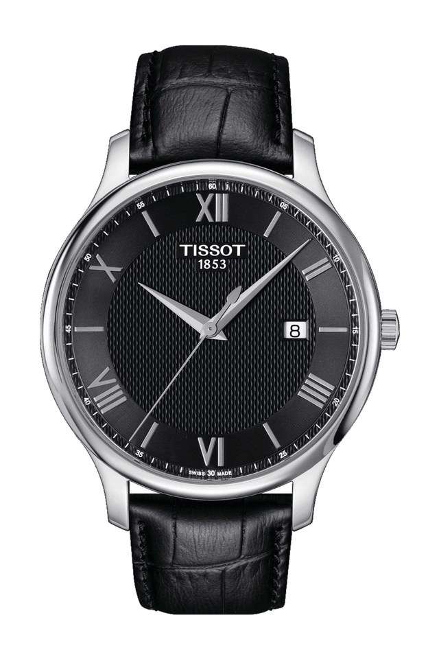 Mens-Black-Dial-Leather-Analogue-Watch---T0636101605800