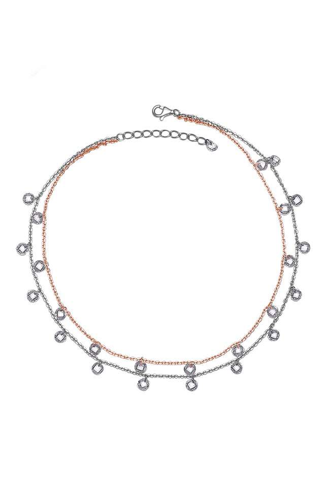 Cubic-Zirconia-Rose-Gold-Lobster-Claw-Clasp-Womens-Anklet