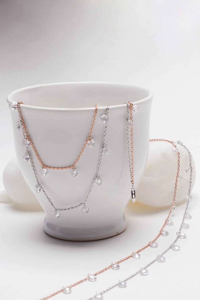 Cubic-Zirconia-Rose-Gold-Lobster-Claw-Clasp-Womens-Anklet