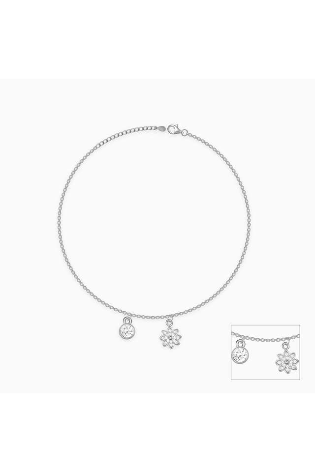 Silver-Floral-Charm-Anklet