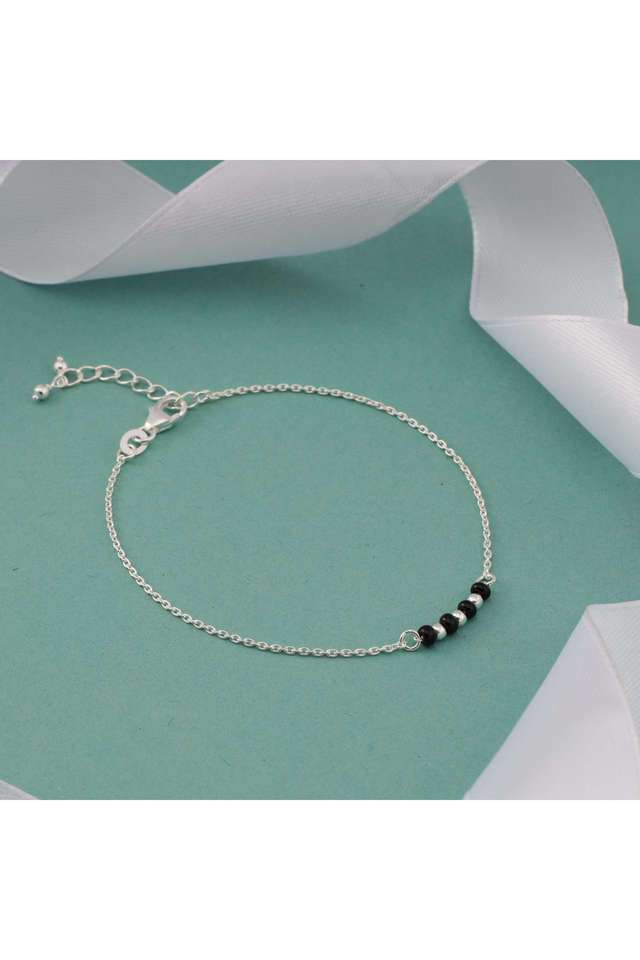 Silver-Minimal-Black-Beads-Kids-Anklet---Pack-Of-2