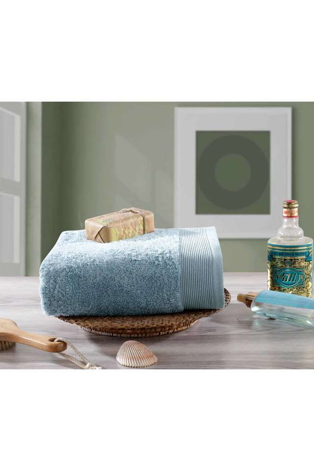 Embedded-Stripe-550GSM-Cotton-Blue-Solid-Hand-Towel