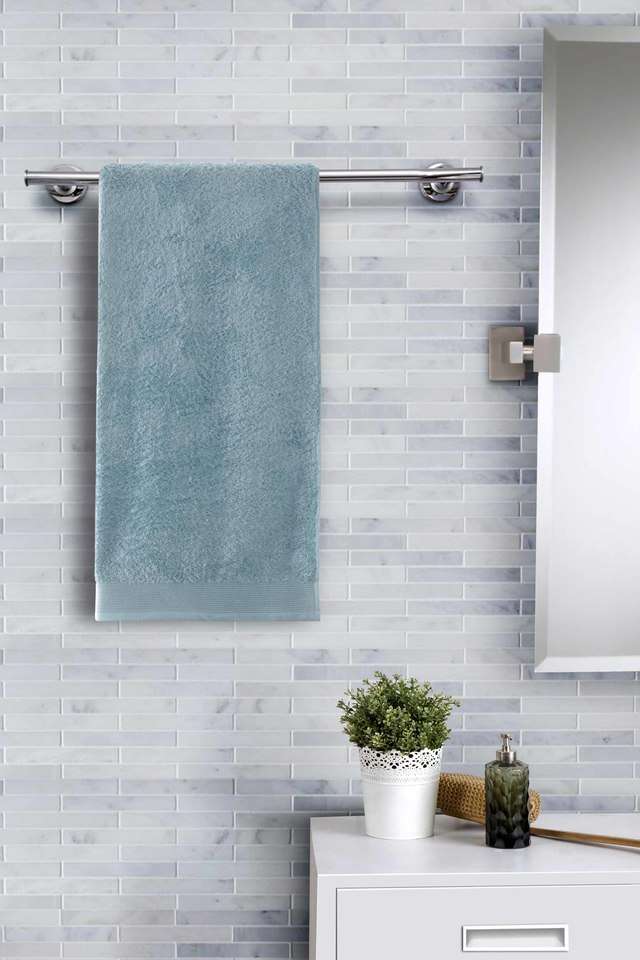 Embedded-Stripe-550GSM-Cotton-Blue-Solid-Hand-Towel