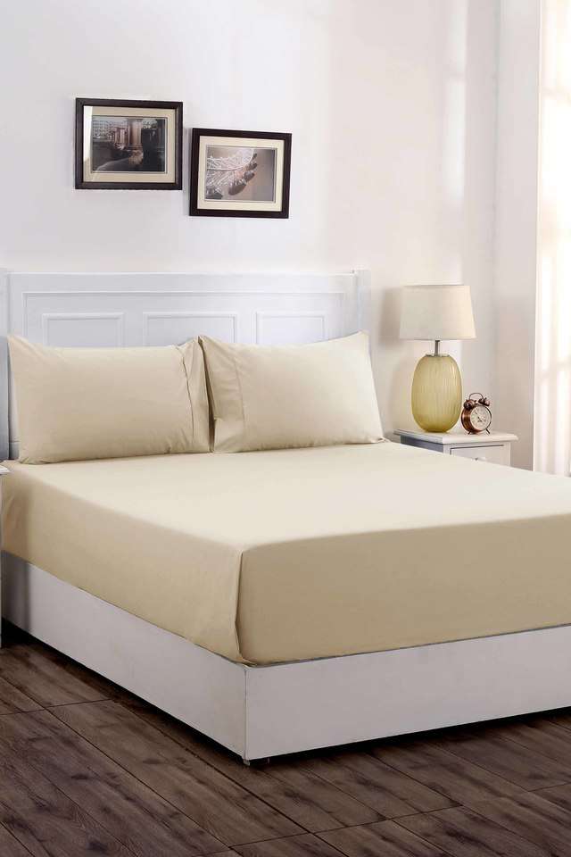 200TC-Cotton-Beige-Double-Bed-Sheet-With-2-Pillow-Covers