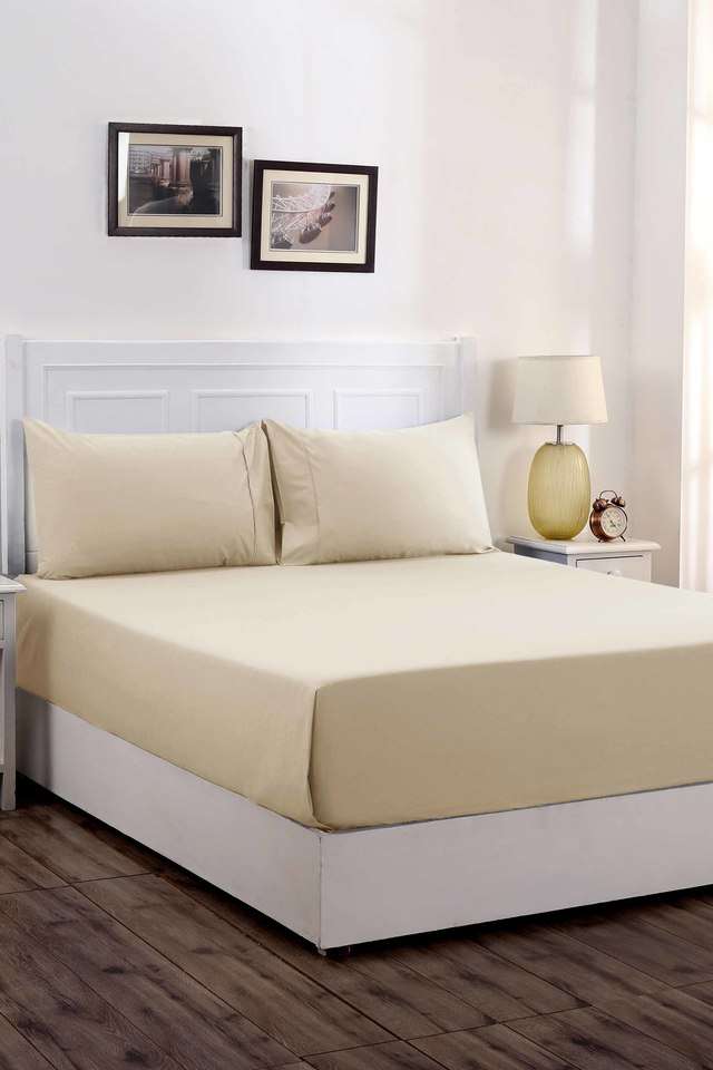 200TC-Cotton-Beige-King-Bed-Sheet-With-2-Pillow-Covers