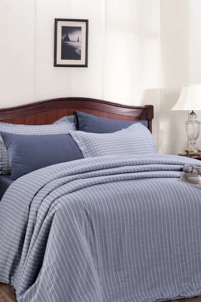 Cotsmere-Bliss-300-TC-Yarn-Dyed-Texture-Blue-King-Duvet-Cover-With-2-Pillow-Case