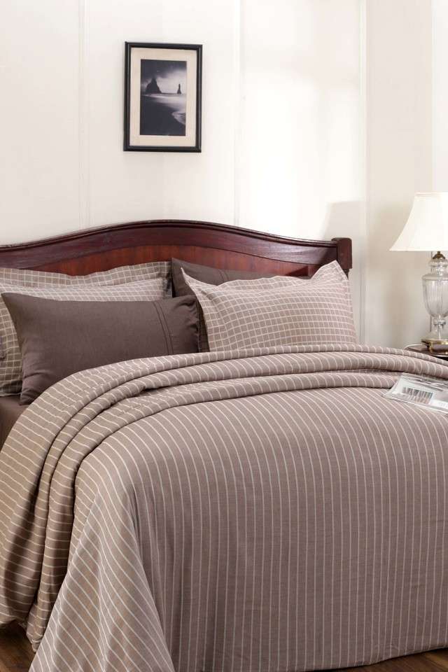 Cotsmere-Bliss-300-TC-Yarn-Dyed-Texture-Brown-King-Duvet-Cover-With-2-Pillow-Case