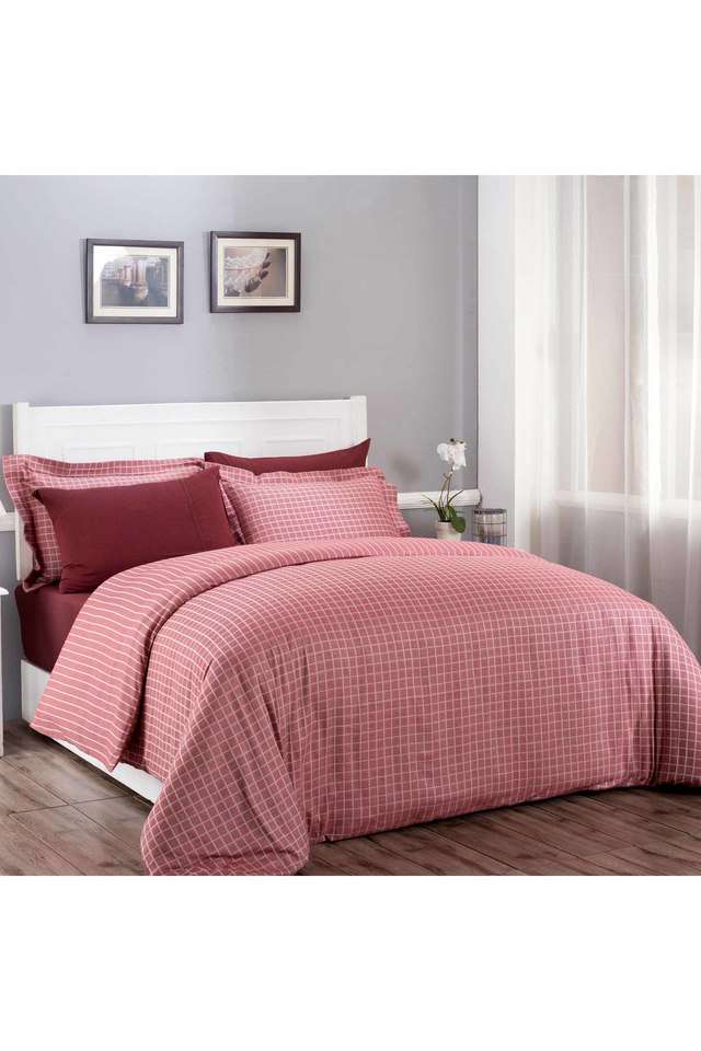 Bliss-300TC-Yarn-Dyed-Texture-Red-Cotton-King-Duvet-Cover-with-2-Pillow-Cover