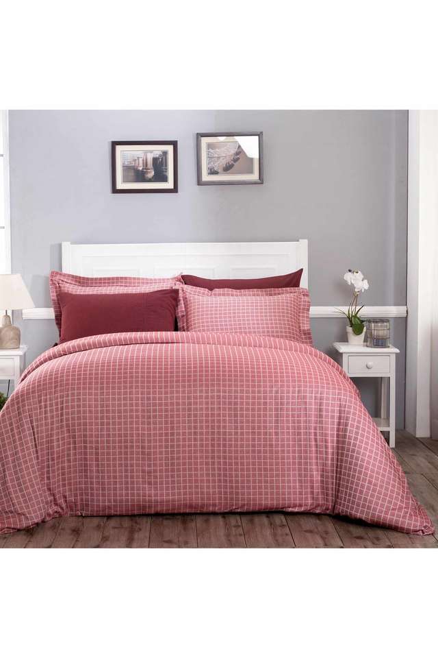 Bliss-300TC-Yarn-Dyed-Texture-Red-Cotton-King-Duvet-Cover-with-2-Pillow-Cover