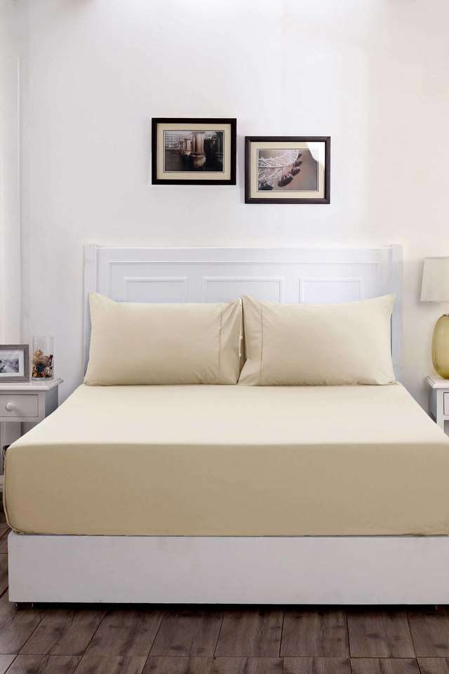 200TC-Cotton-Beige-Single-Bed-Sheet-With-1-Pillow-Cover