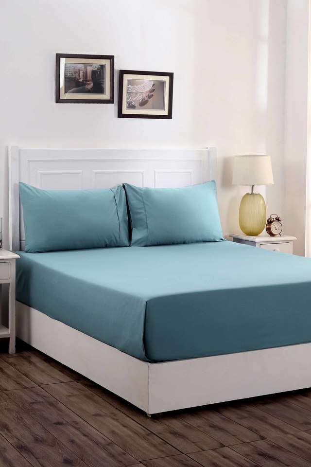 200TC-Cotton-Aqua-Blue-Single-Bed-Sheet-With-1-Pillow-Cover