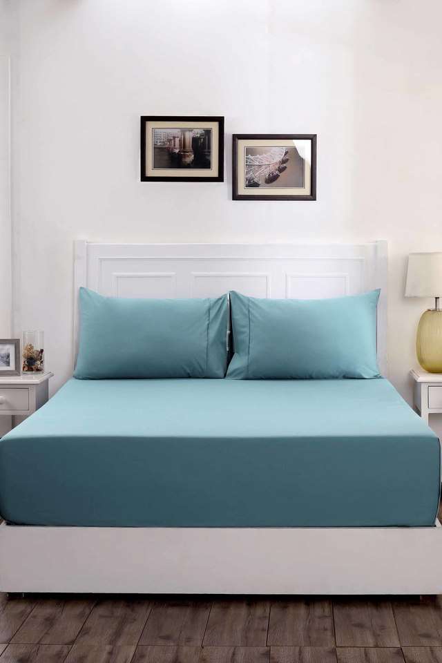 200TC-Cotton-Aqua-Blue-Single-Bed-Sheet-With-1-Pillow-Cover