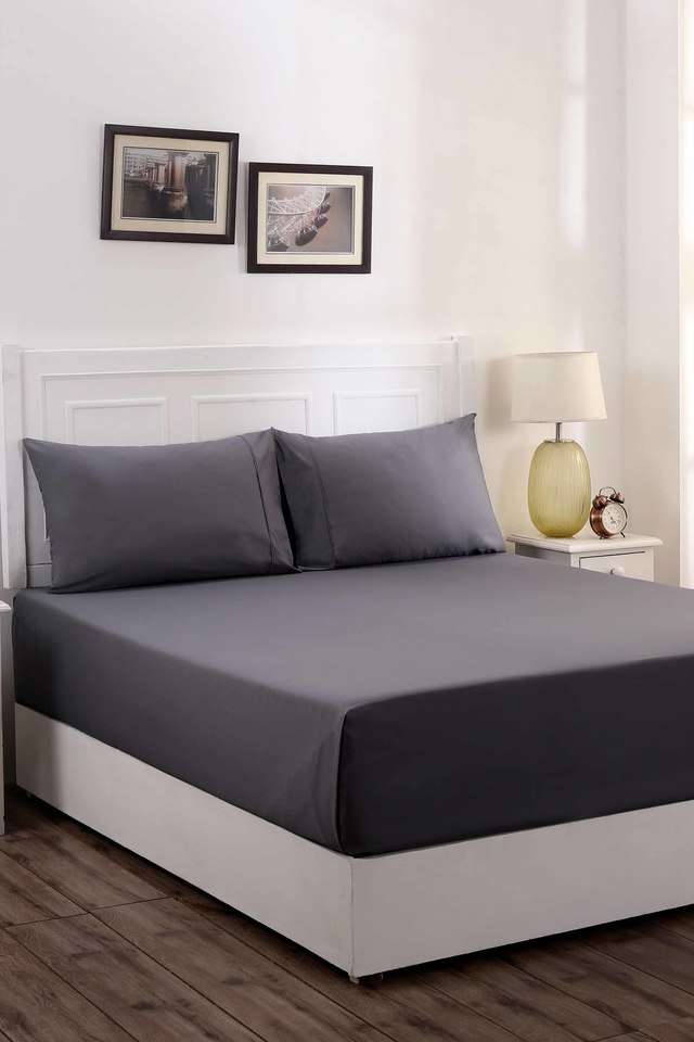 200TC-Cotton-Grey-Single-Bed-Sheet-With-1-Pillow-Cover
