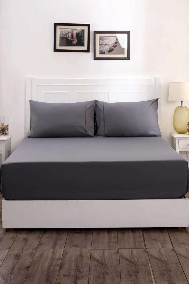 200TC-Cotton-Grey-Single-Bed-Sheet-With-1-Pillow-Cover