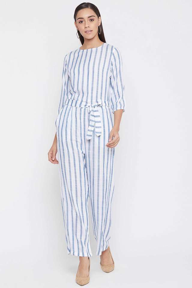 crimsoune club Stripes 3/4 Sleeves Cotton Blend Women Jumpsuit-picture-10
