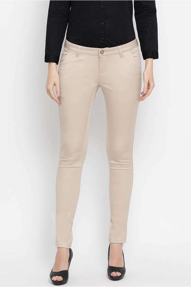 Womens Slim Fit Solid Trousers-image-2