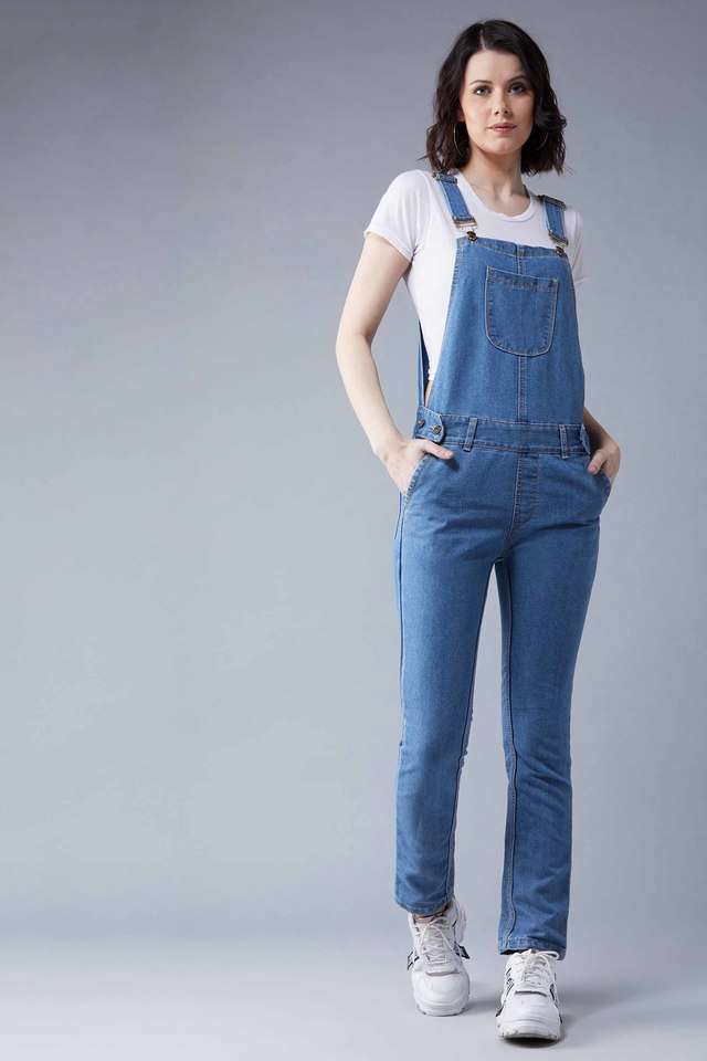 Solid Sleeveless Denim Women Dungaree-image-31
