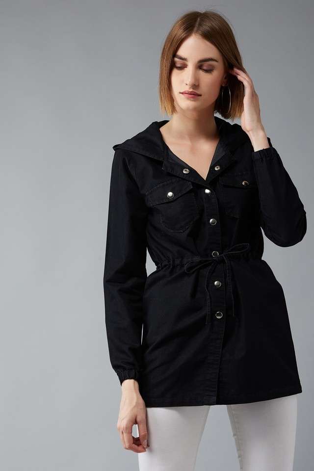 Solid Hooded Denim Women Casual Wear Jacket-image-44