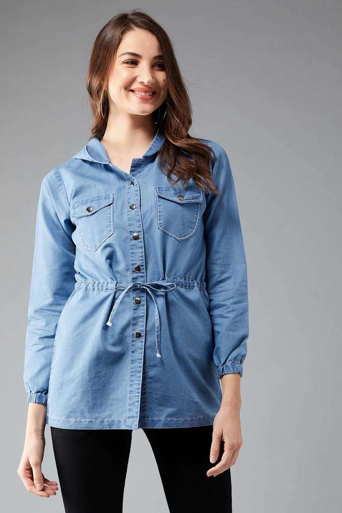 dolce crudo Solid Hooded Denim Women Casual Wear Jacket-picture-28