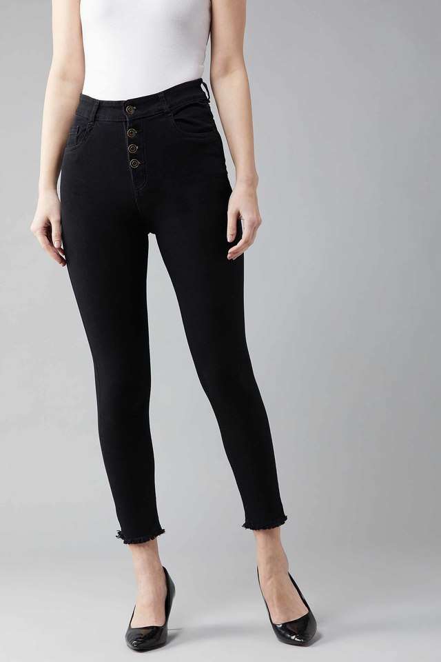 Women's Regular Fit Put Your Positive Denim Jeans Black-image-44