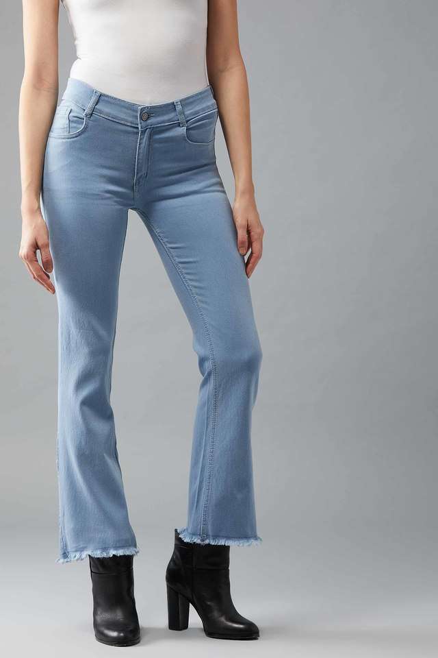 dolce crudo Women's Flared Reflect Glow Bootcut Denim Pants Light Blue-picture-40