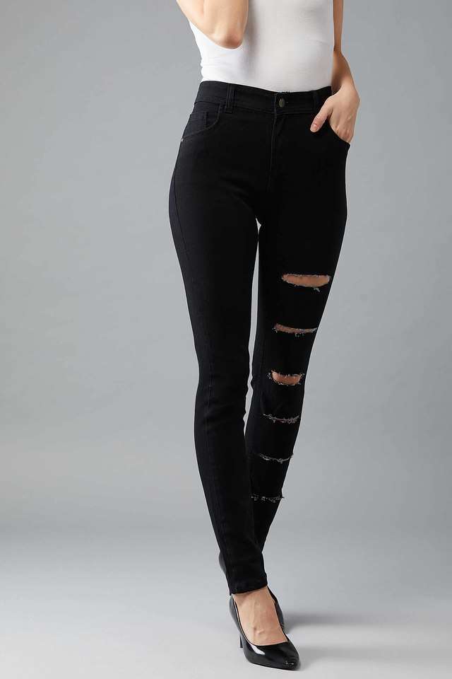 Women's Regular Fit You Feel Most Black Denim Jeans Black-image-4