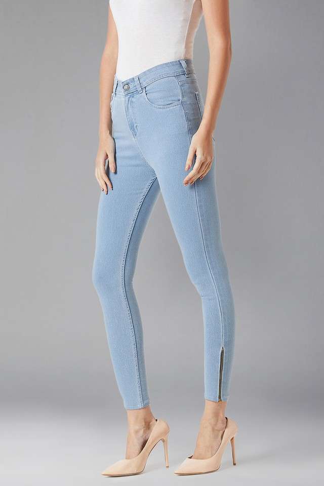 dolce crudo Women's Regular Fit Can'T Have Just One Zipper High Waist Denim Pant Light Blue-picture-35