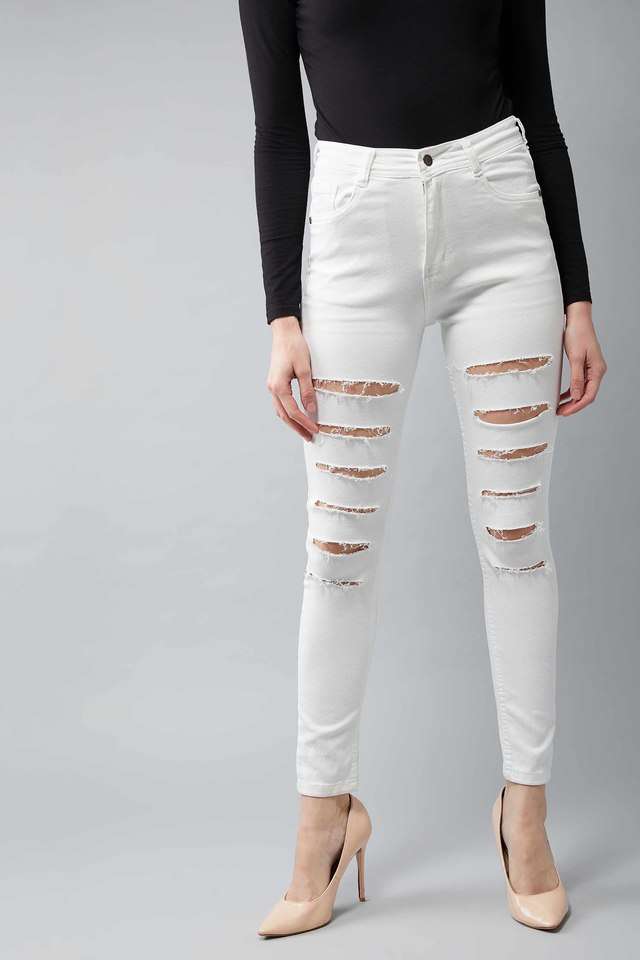 dolce crudo Women's Regular Fit Explore Magic Ripped Skinny Fit Jeans White-picture-35