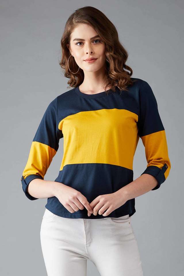 dolce crudo Color Block Cotton Round Neck Women T-Shirt-picture-10