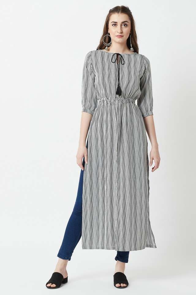 miss chase Stripes Crepe Tie Up Neck Women Top-picture-40