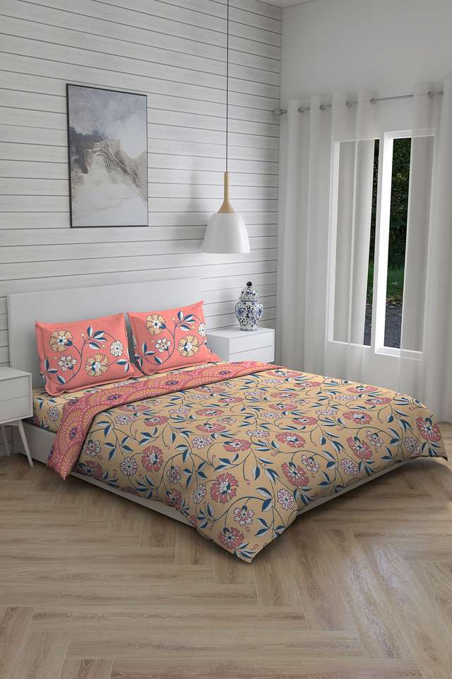 Floral-112-TC-Printed-Cotton-1-Double-Bed-Sheet-With-2-Pillow-Covers-And-1-Comforter