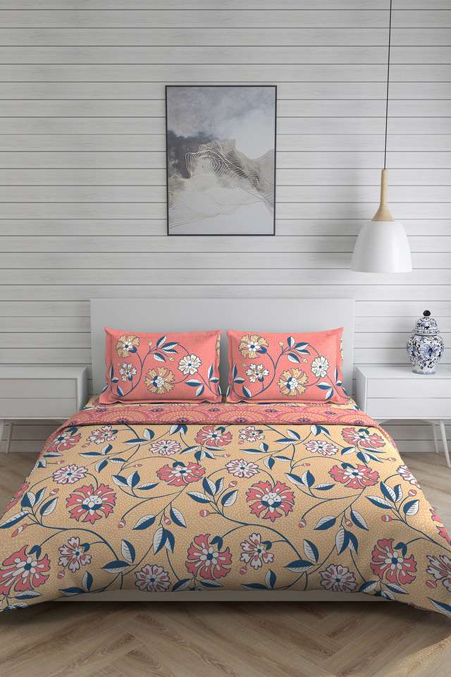 Floral-112-TC-Printed-Cotton-1-Double-Bed-Sheet-With-2-Pillow-Covers-And-1-Comforter