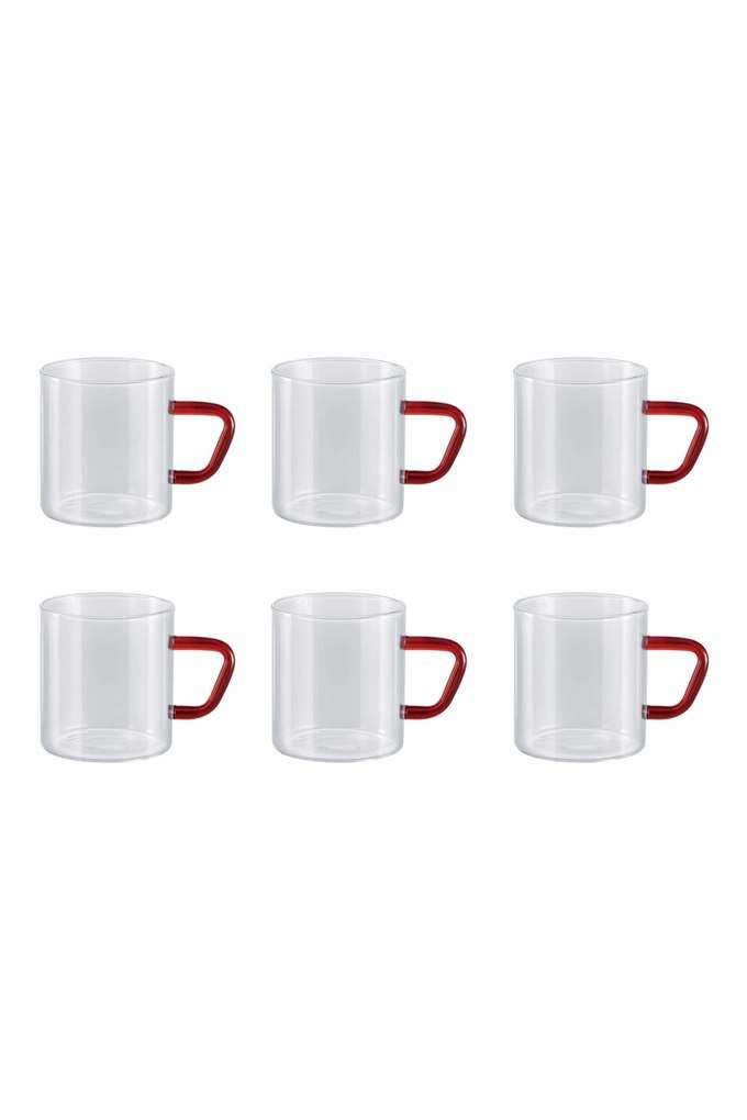 Vision-Tea-N-Coffee-Glass-Mug-Set-of-6---Microwave-Safe-Brown-Handle-190-ml