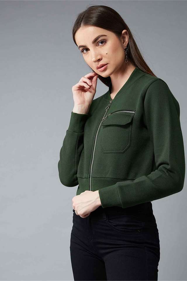 dolce crudo Solid Stand Collar Fleece, Rib Women's Casual Jacket-picture-11