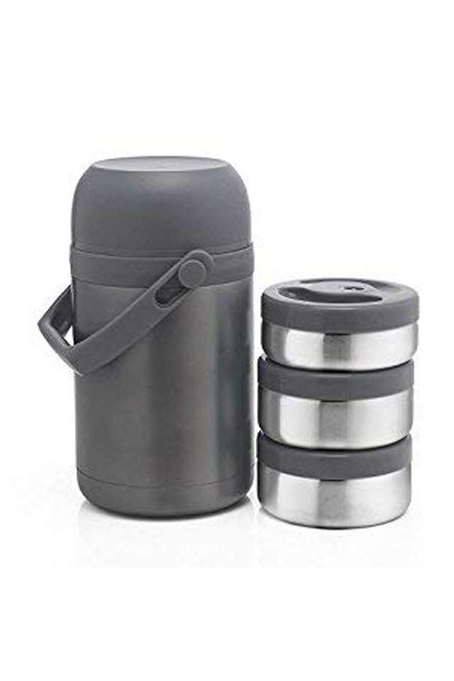 Hot-N-Fresh-Stainless-Steel-Insulated-Lunch-Box-Set-of-3-(1-x-350-ml-+-2-x-420-ml)-Grey