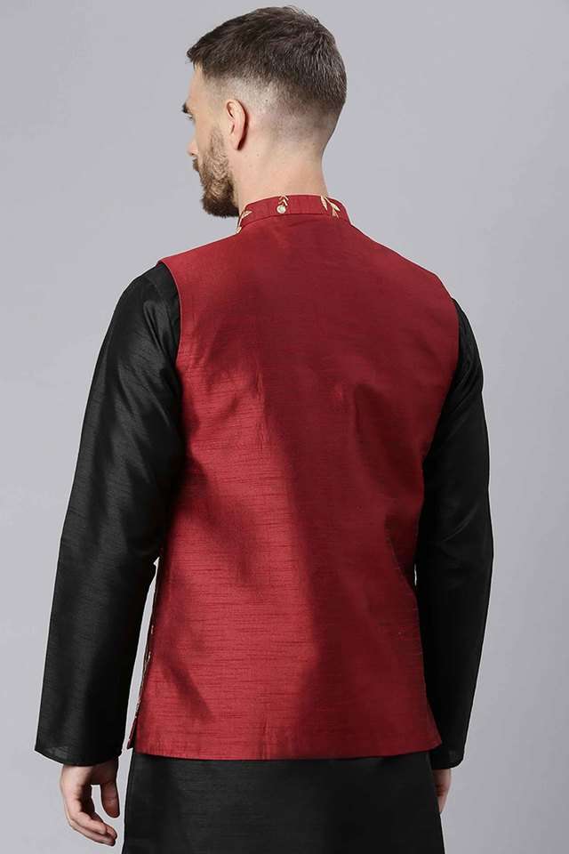 Buy Hangup red Embroidered Blended Men's Party Nehru Jacket