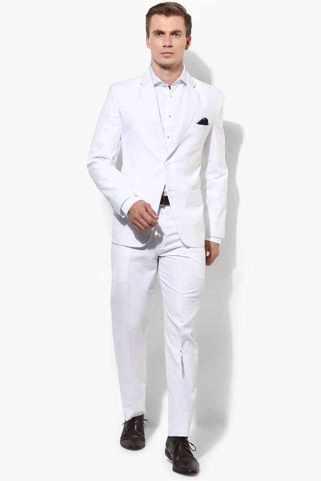 Buy Hangup White Solid Polyester Viscose Regular Fit Men's Suit