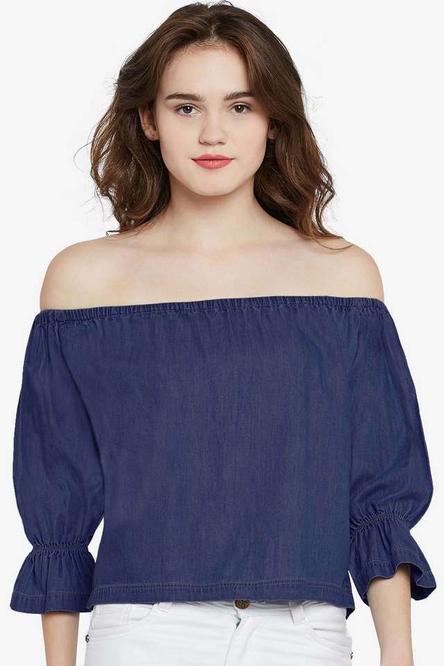 miss chase Solid Denim Off Shoulder Women Top-picture-16
