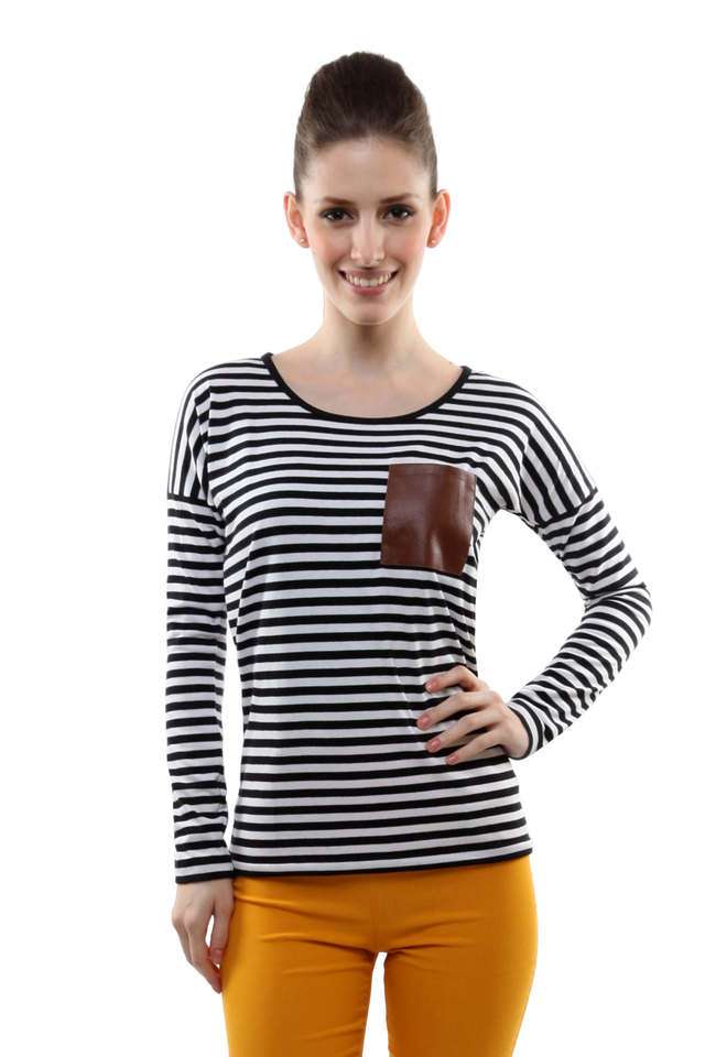 miss chase Stripes Cotton Round Neck Women T-Shirt-picture-16